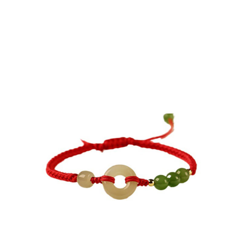Hetian Jade Peace Buckle Red String Protection Bracelet 16cm