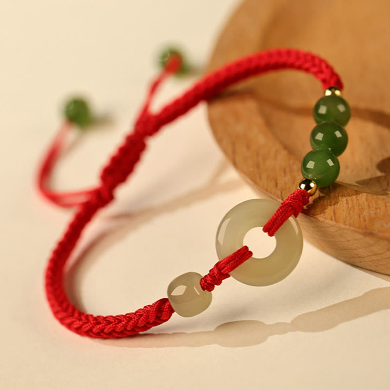 Hetian Jade Peace Buckle Red String Protection Bracelet 16cm