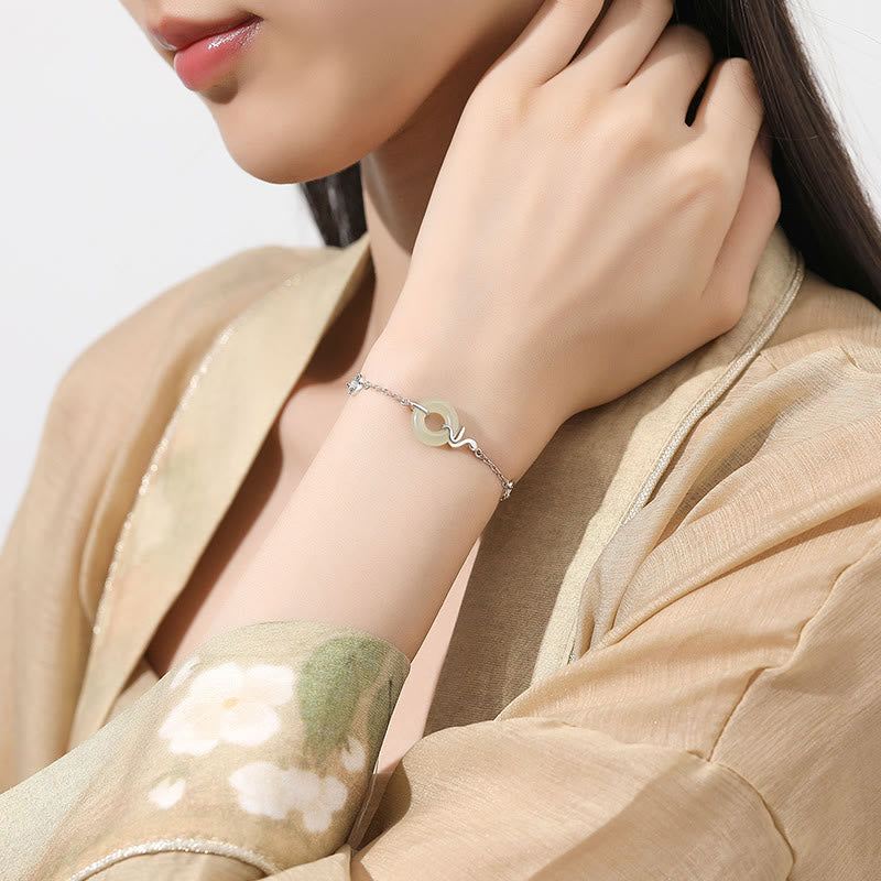 Hetian Jade Peace Buckle Snake Bracelet with 925 Silver