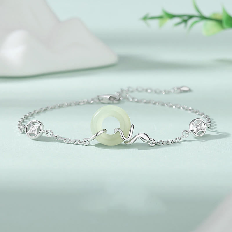 Hetian Jade Peace Buckle Snake Bracelet with 925 Silver