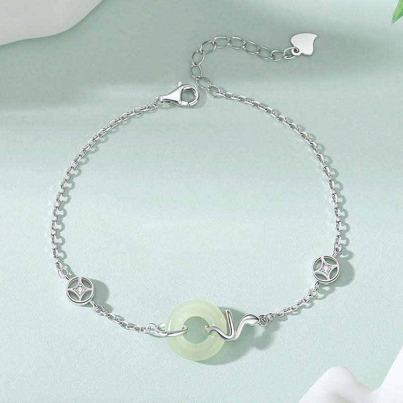 Hetian Jade Peace Buckle Snake Bracelet with 925 Silver