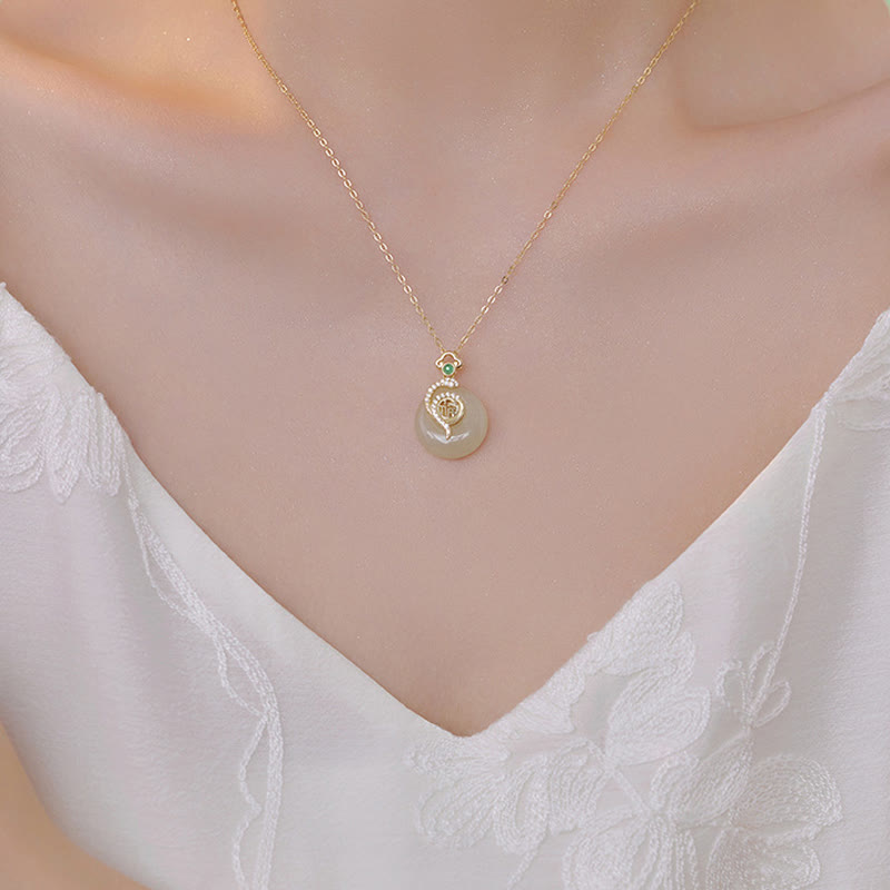 Hetian Jade Peace Buckle Snake Necklace