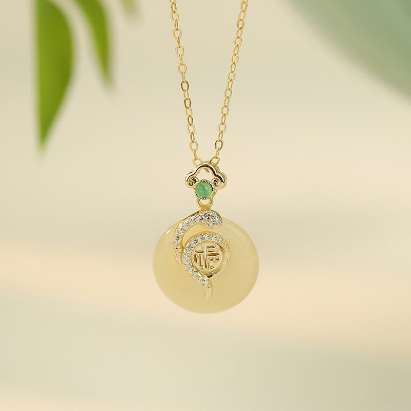 Hetian Jade Peace Buckle Snake Necklace