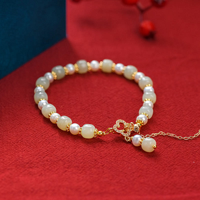Hetian Jade Pearl Abundance Bracelet for Prosperity & Balance