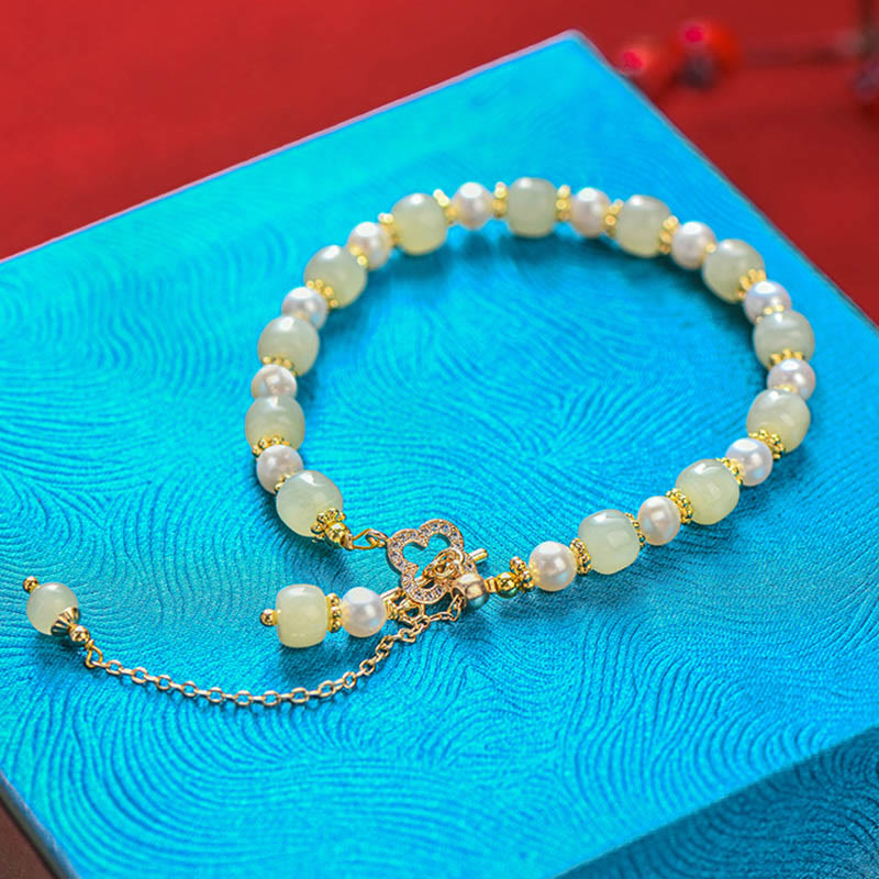 Hetian Jade Pearl Abundance Bracelet for Prosperity & Balance