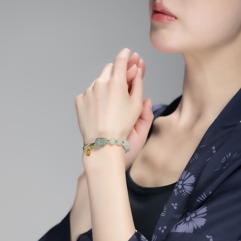 Hetian Jade PiXiu Luck Fu Character String Bracelet