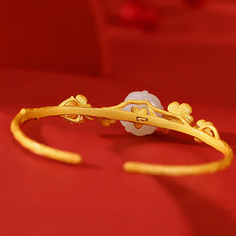 Hetian Jade Plum Blossom Luck Necklace Bracelet Ring Set
