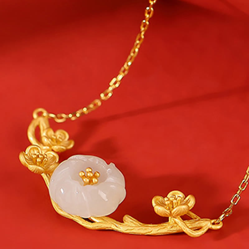 Hetian Jade Plum Blossom Luck Necklace Bracelet Ring Set