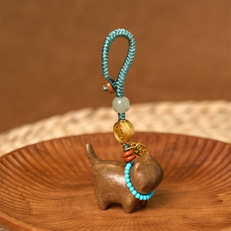 Hetian Jade & Sandalwood Fu Abundance Spiritual Key Chain