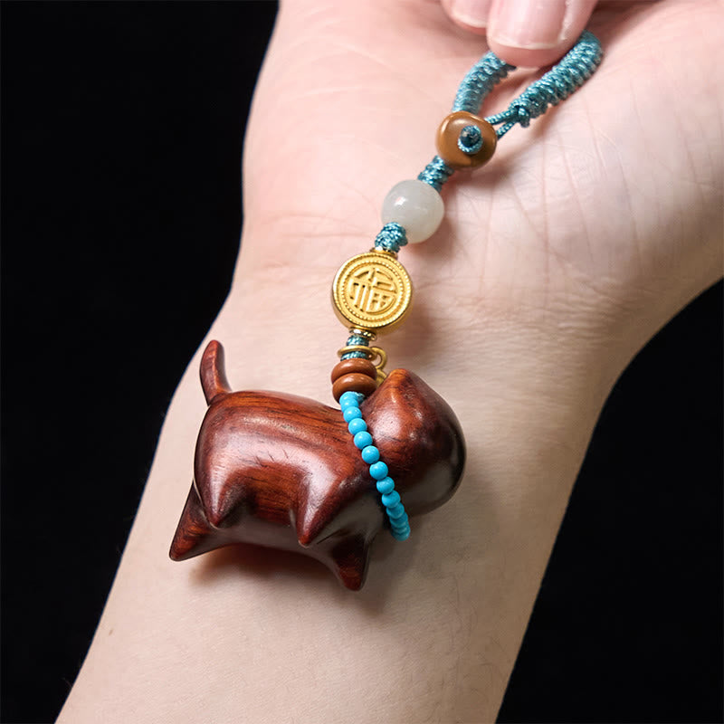 Hetian Jade & Sandalwood Fu Abundance Spiritual Key Chain