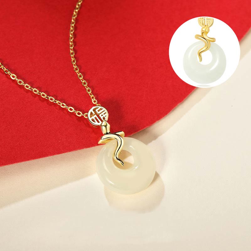 Hetian Jade Snake Peace Buckle Necklace