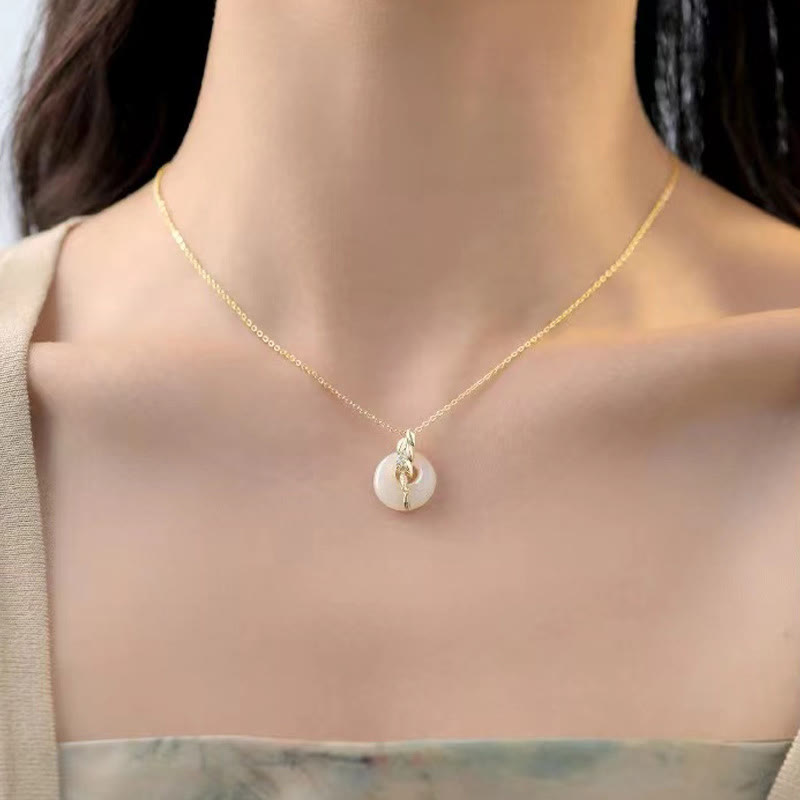Hetian Jade Wheat Pendant Necklace with Zircon Accent