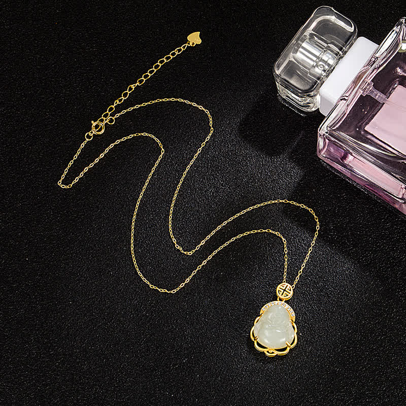 Hetian White Jade Buddha Necklace 925 Sterling Silver Protection Pendant