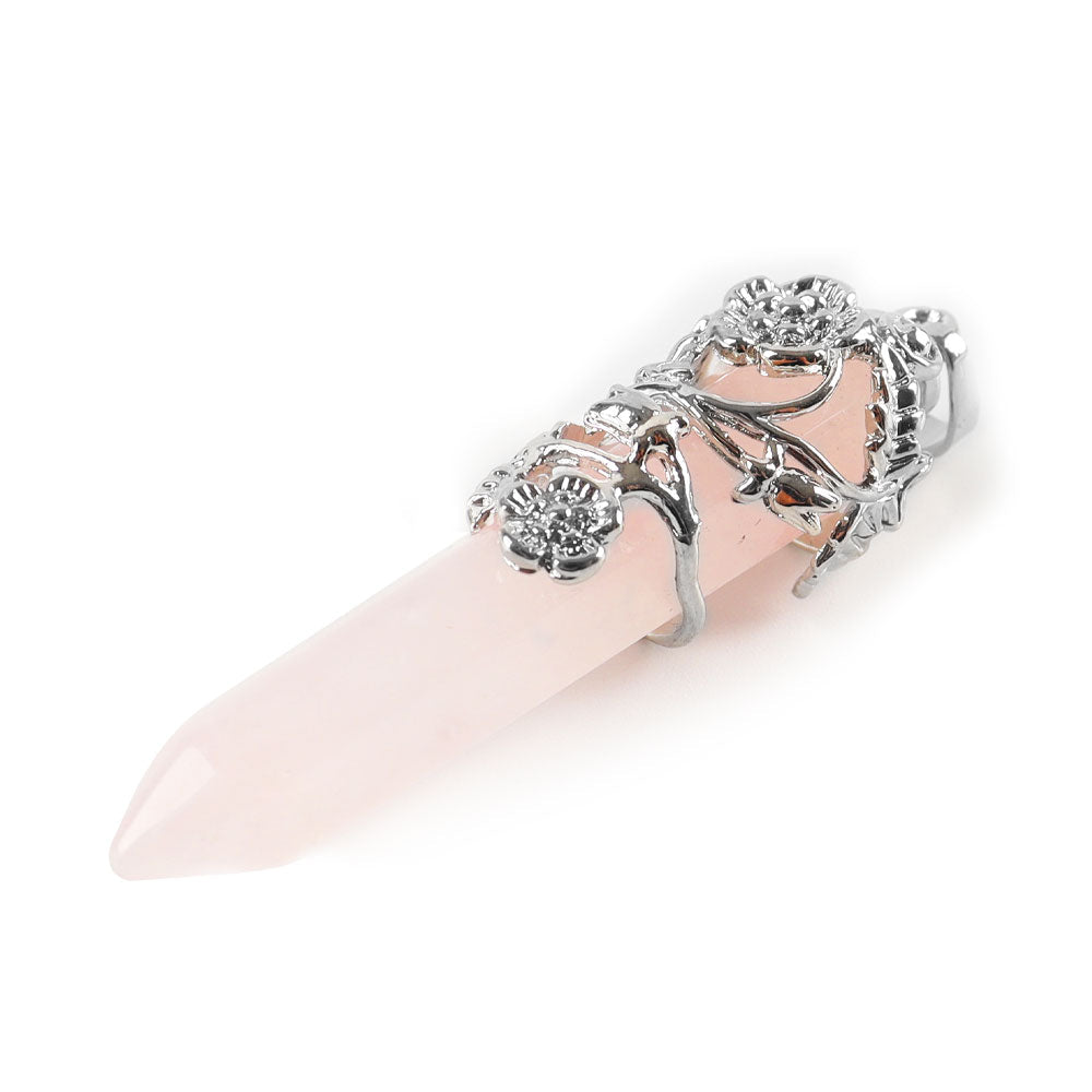 Hexagonal Rose Quartz Wire Wrapped Crystal Pendant