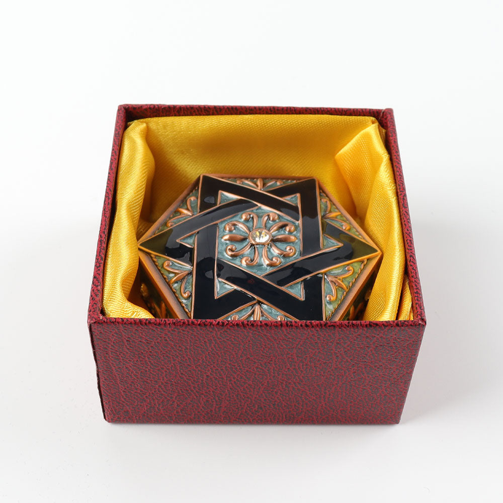 Hexagonal Vintage Jewelry Box With Teal Enamel Finish