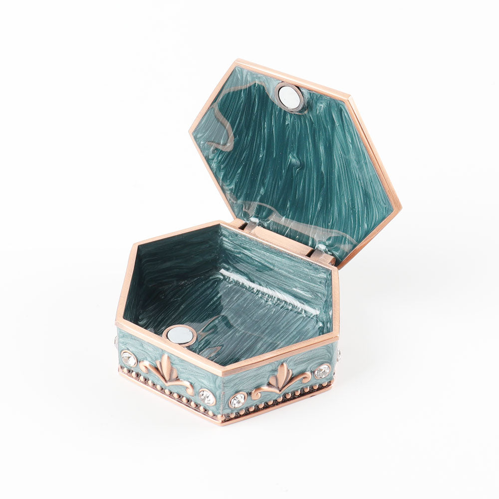Hexagonal Vintage Jewelry Box With Teal Enamel Finish