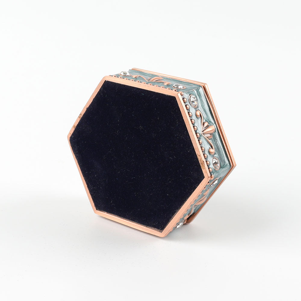 Hexagonal Vintage Jewelry Box With Teal Enamel Finish