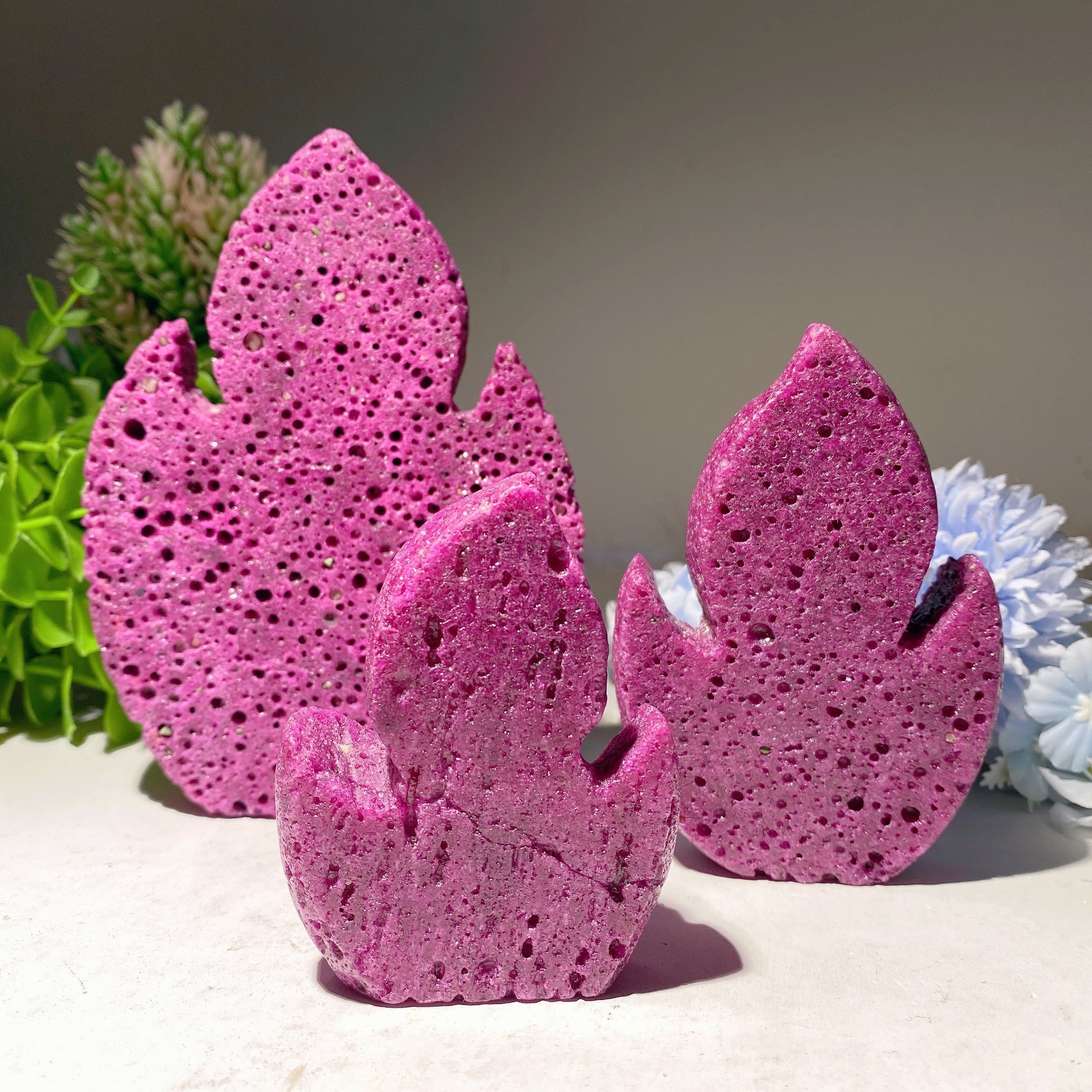 Honeycomb Ruby Flames Raw Crystal Carvings 2.9-5.5 Inch Healing Energy
