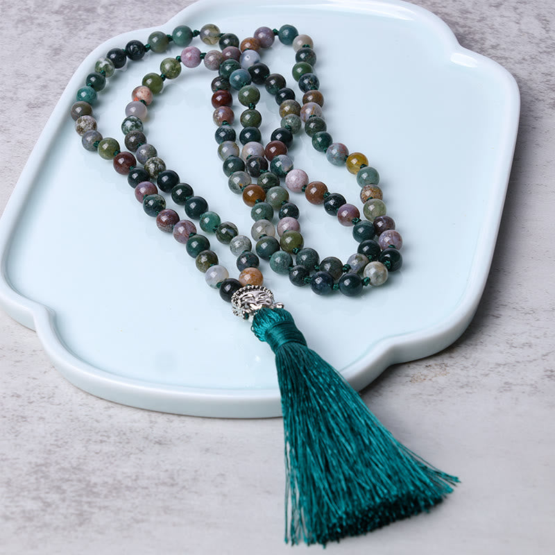 Indian Agate 108 Beads Mala Bracelet for Cleansing Energy