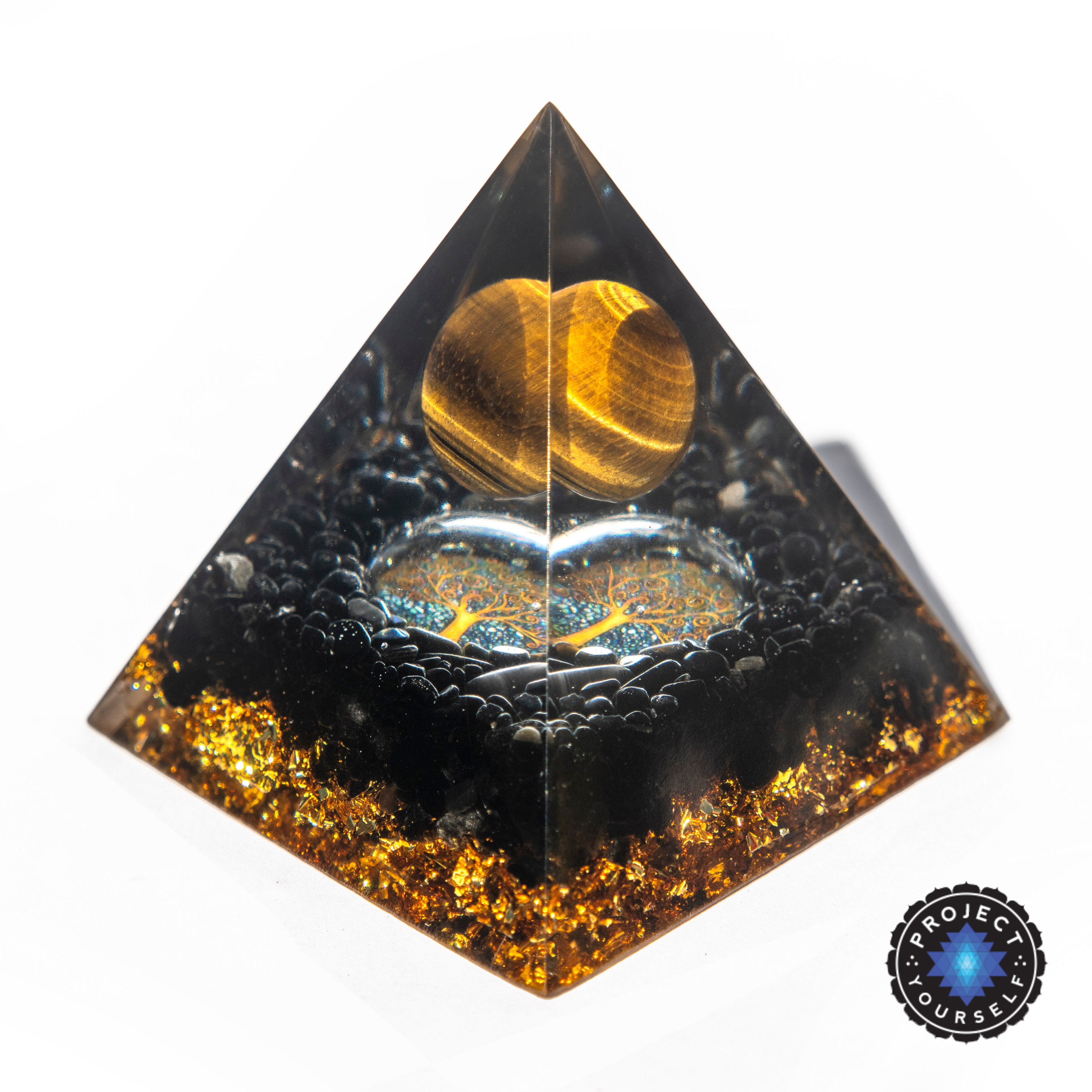 Inner Calling Orgone Pyramid with Tiger Eye Stone