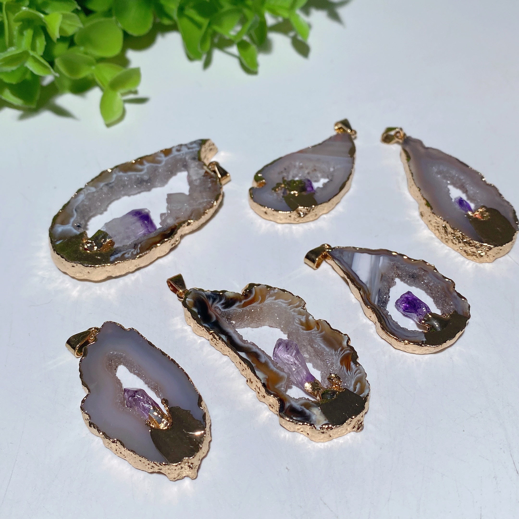 Irregular Shape Amethyst Pendant with Golden Rim 1.4-2.5in