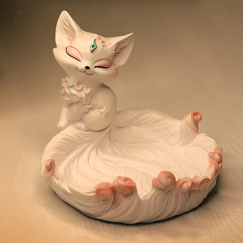 Ivory Fruit Fox Resin Luck Figurine | Healing Sounds