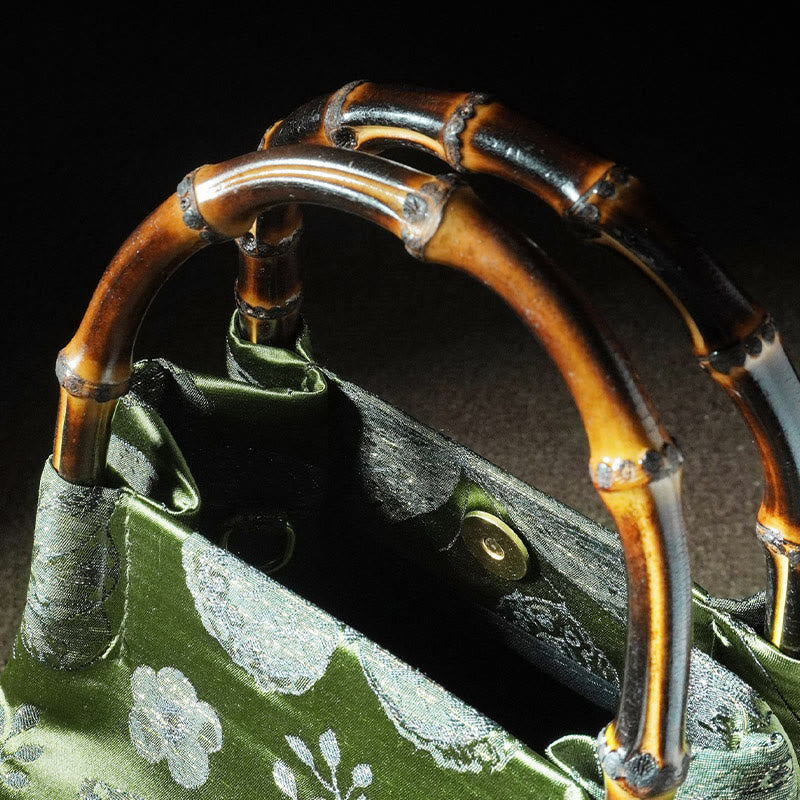 Jacquard Butterfly Flowers Bag with Bamboo Handle | Spiritual Accessory