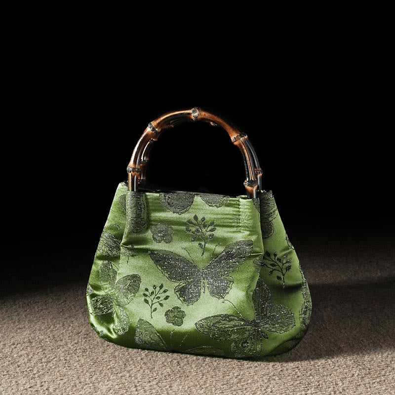 Jacquard Butterfly Flowers Bag with Bamboo Handle | Spiritual Accessory