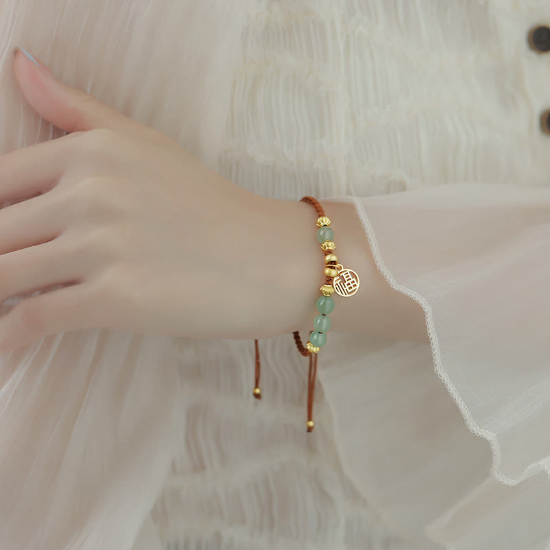 Jade Beads Fu Character Bracelet for Prosperity & Luck