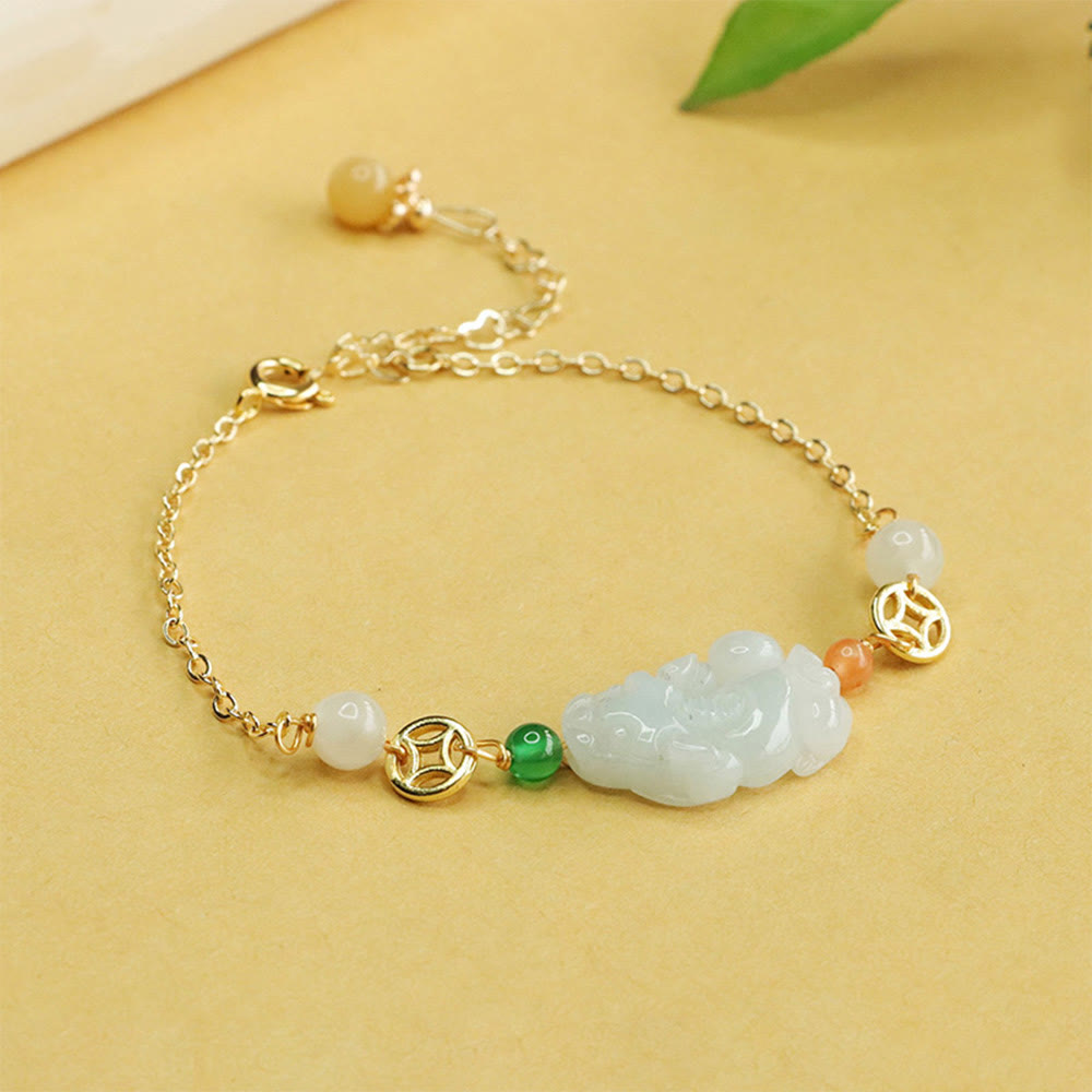 Jade and Copper PiXiu Luck Bracelet with Adjustable 14-20cm Wrist