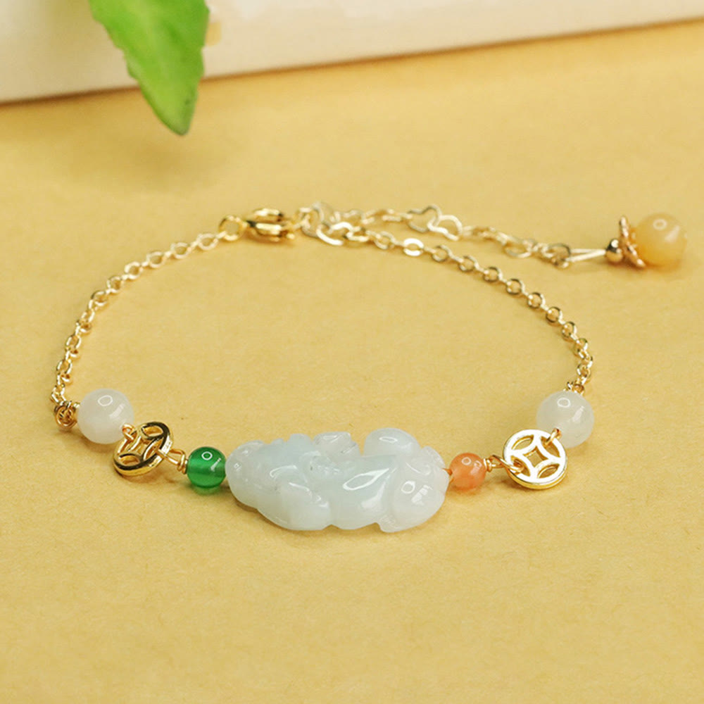 Jade and Copper PiXiu Luck Bracelet with Adjustable 14-20cm Wrist