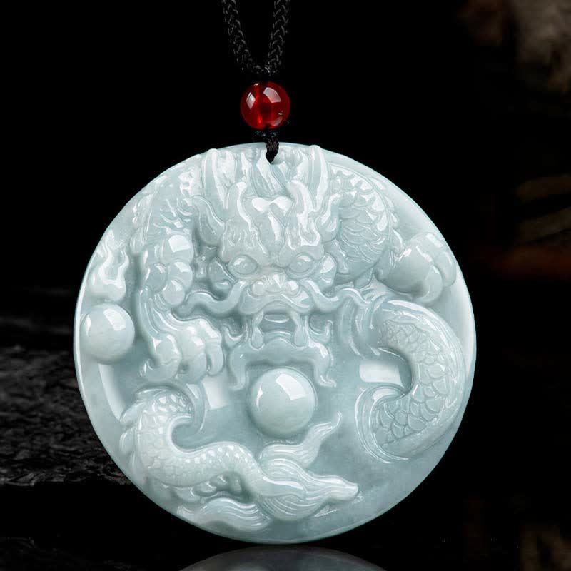 Jade Dragon Amulet Necklace for Success and Protection