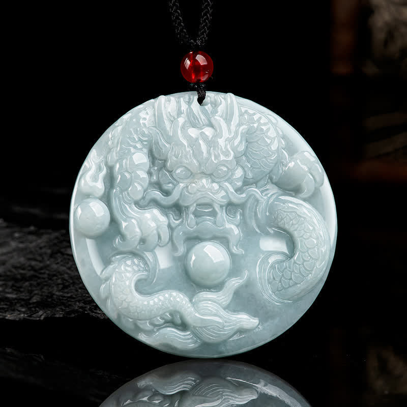 Jade Dragon Amulet Necklace for Success and Protection
