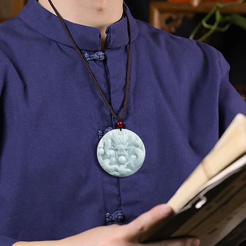 Jade Dragon Amulet Necklace for Success and Protection
