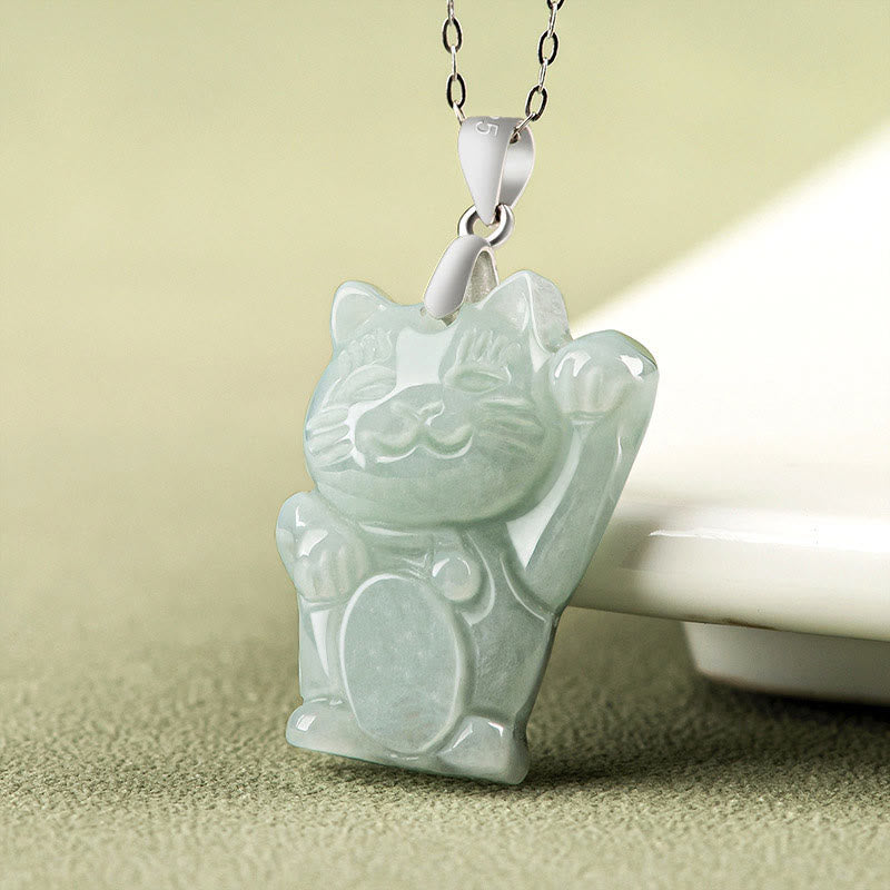 Jade Fortune Cat Prosperity Necklace