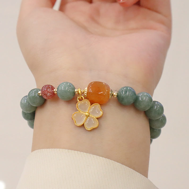 Jade Four Leaf Clover Prosperity Charm Bracelet