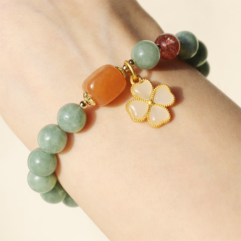 Jade Four Leaf Clover Prosperity Charm Bracelet