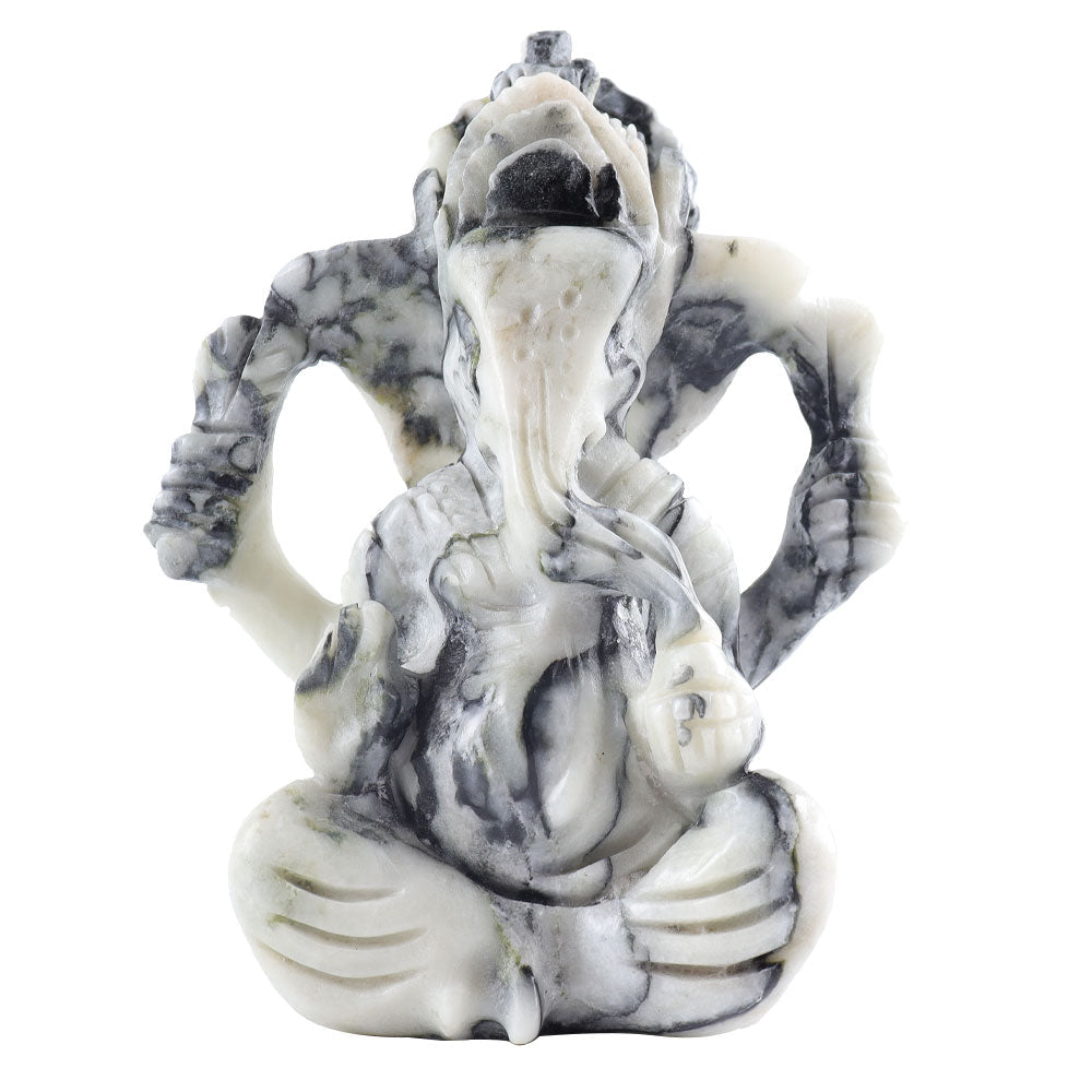 Jade Ganesha Carving 4.5in Spiritual Elephant Ornament