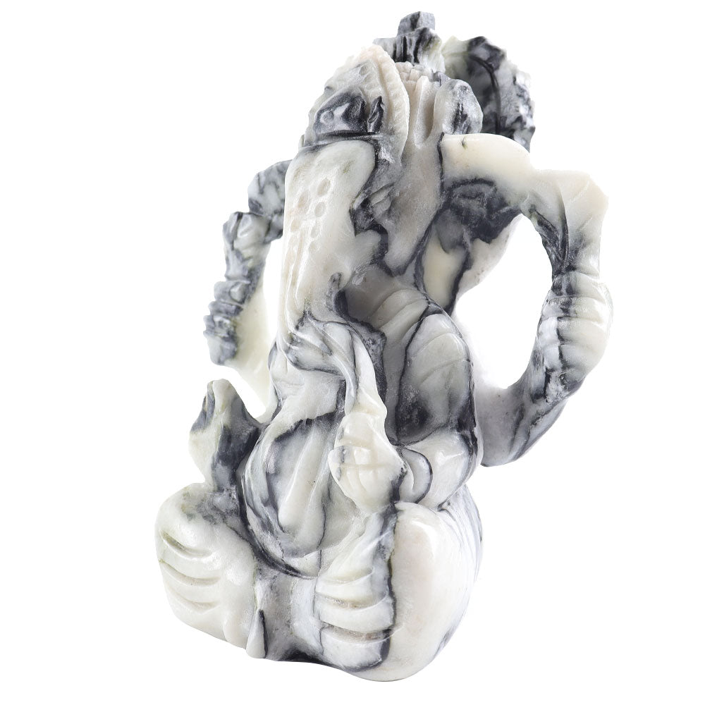Jade Ganesha Carving 4.5in Spiritual Elephant Ornament