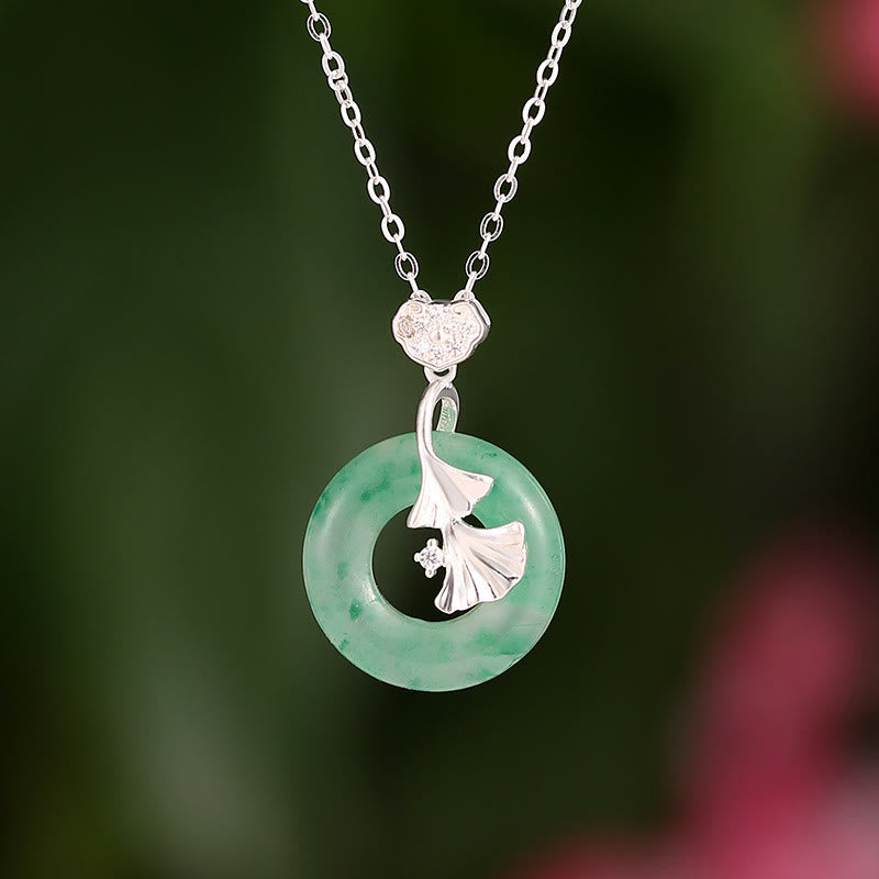 Jade Ginkgo Peace Buckle Sterling Silver Necklace