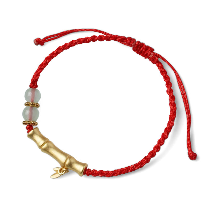 Jade Luck Strength Bracelet with Bamboo Design and Red String