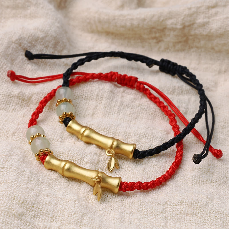 Jade Luck Strength Bracelet with Bamboo Design and Red String