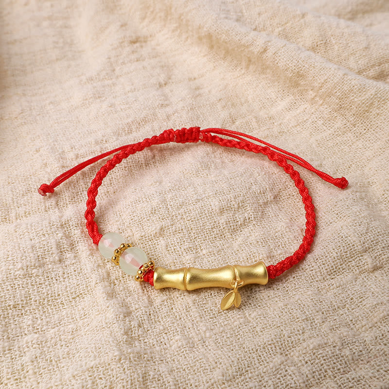 Jade Luck Strength Bracelet with Bamboo Design and Red String