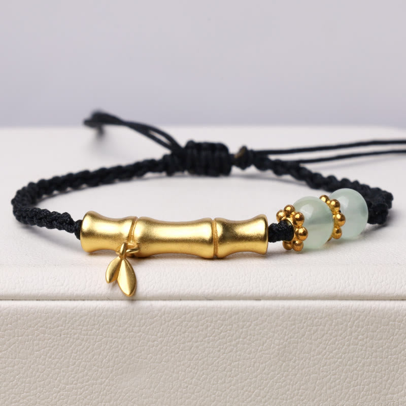 Jade Luck Strength Bracelet with Bamboo Design and Red String