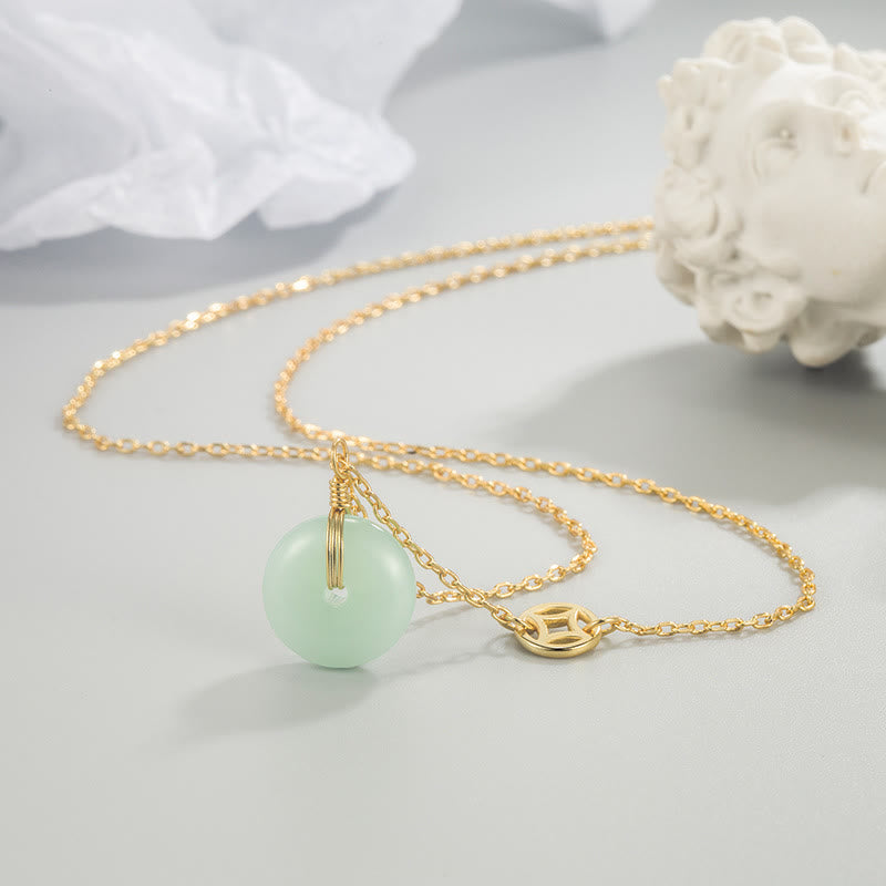Jade Necklace with Fu Character & Peace Buckle for Abundance