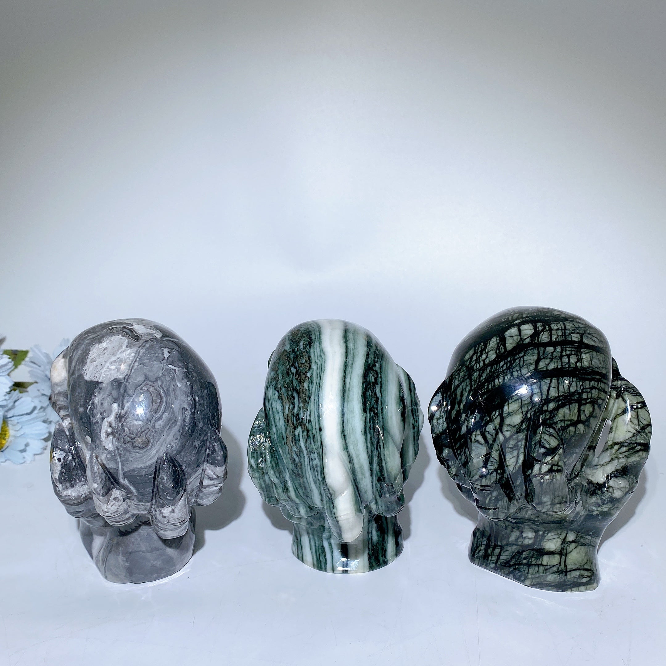 Jade Picasso Stone 5.2 inch Healing Skull Figurine