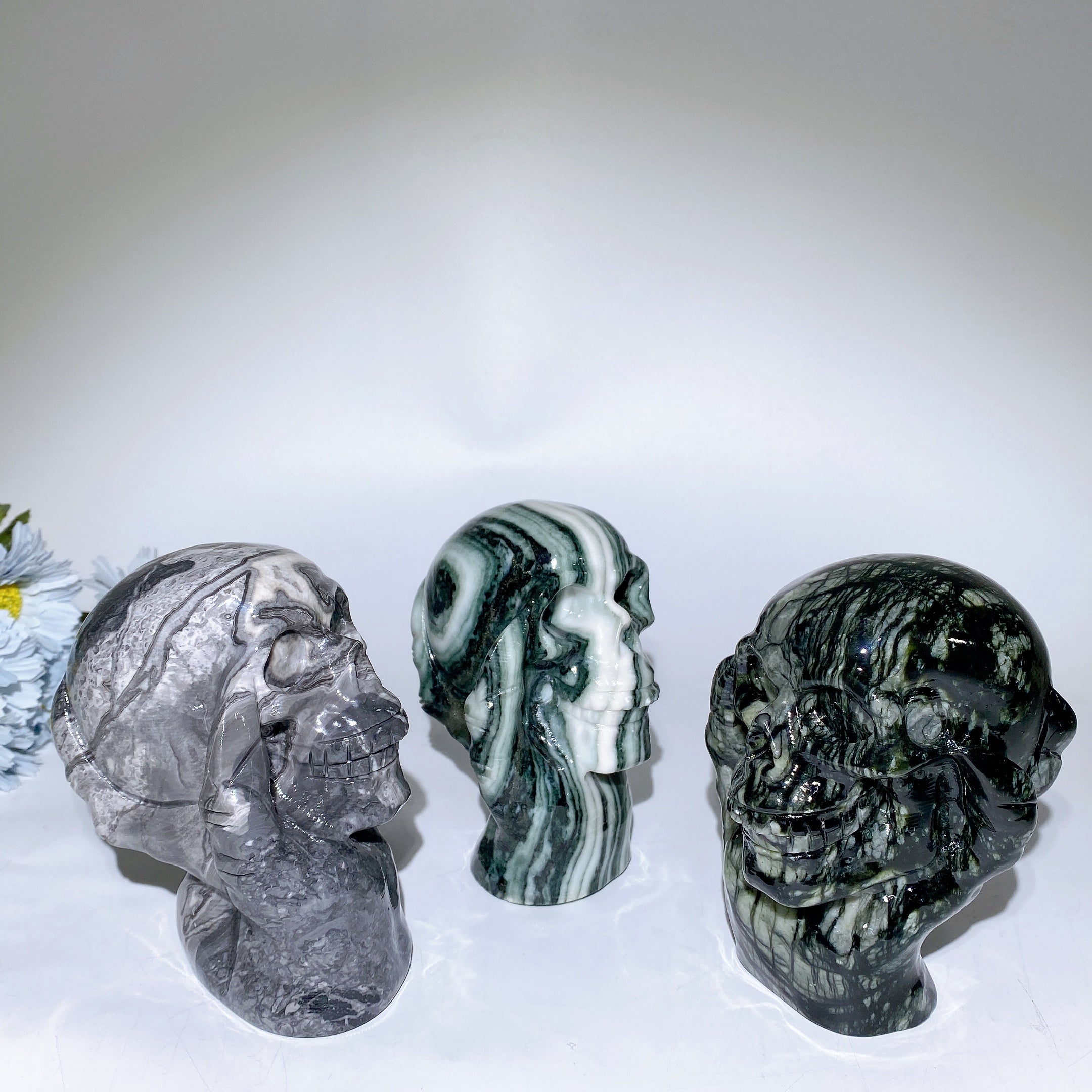 Jade Picasso Stone 5.2 inch Healing Skull Figurine