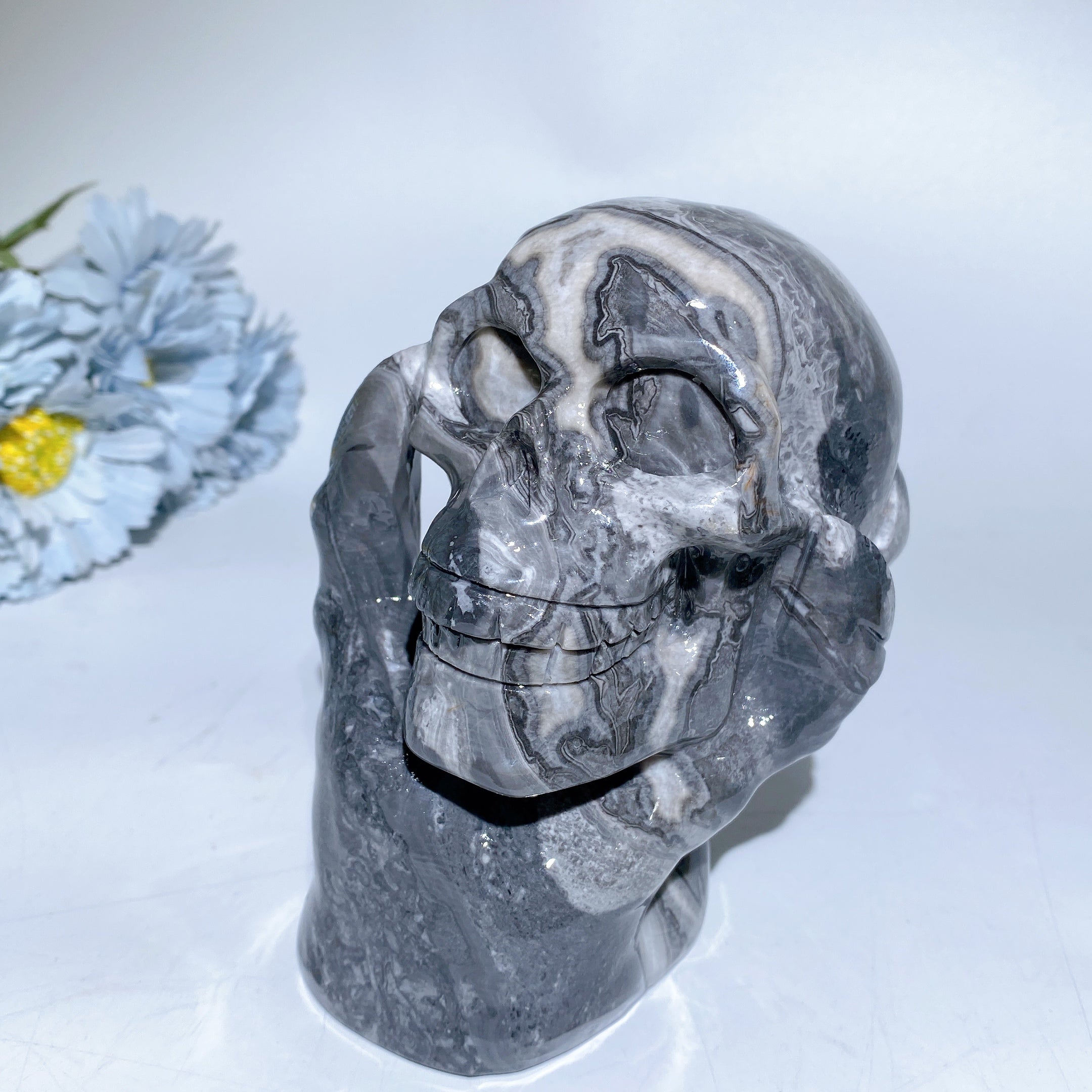 Jade Picasso Stone 5.2 inch Healing Skull Figurine