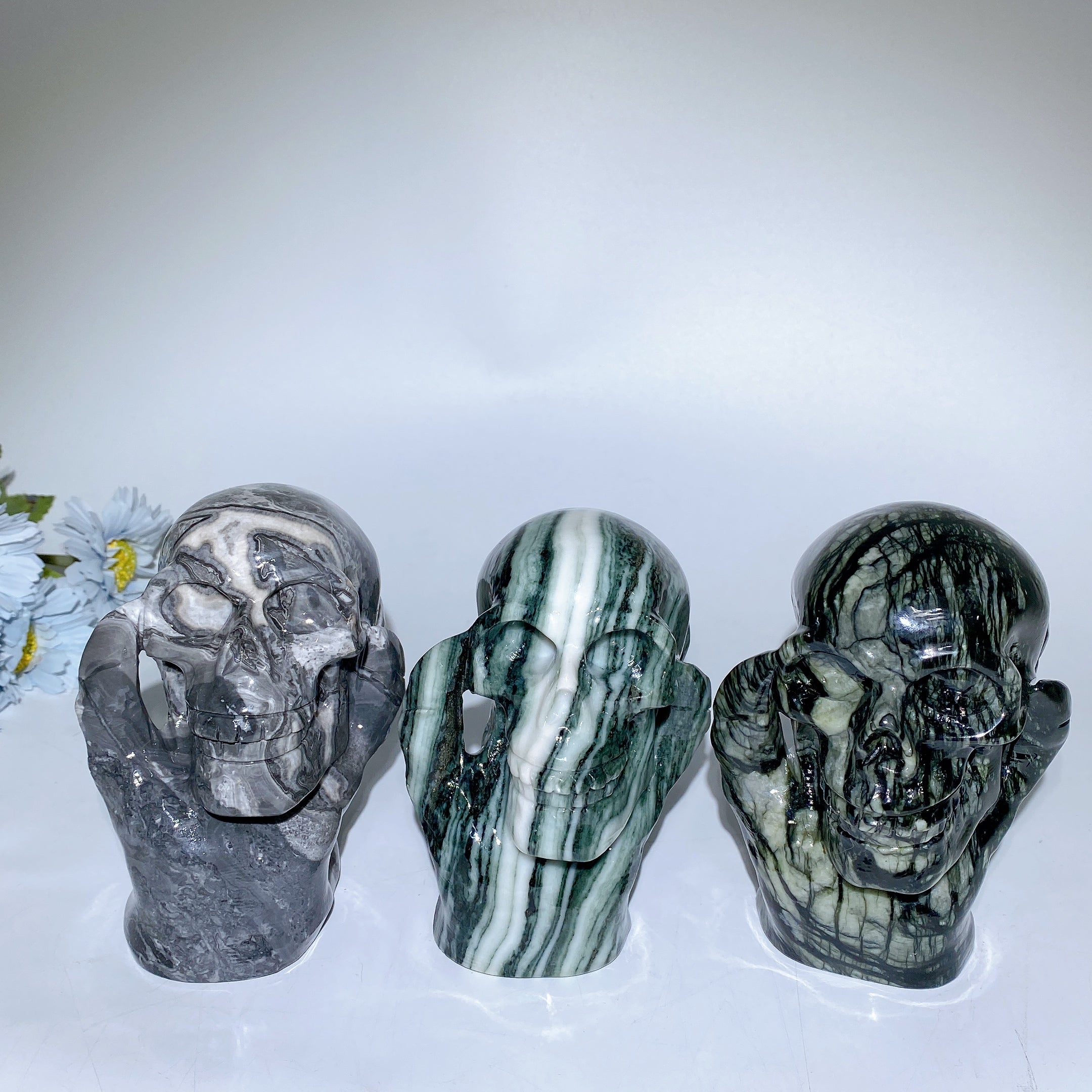 Jade Picasso Stone 5.2 inch Healing Skull Figurine