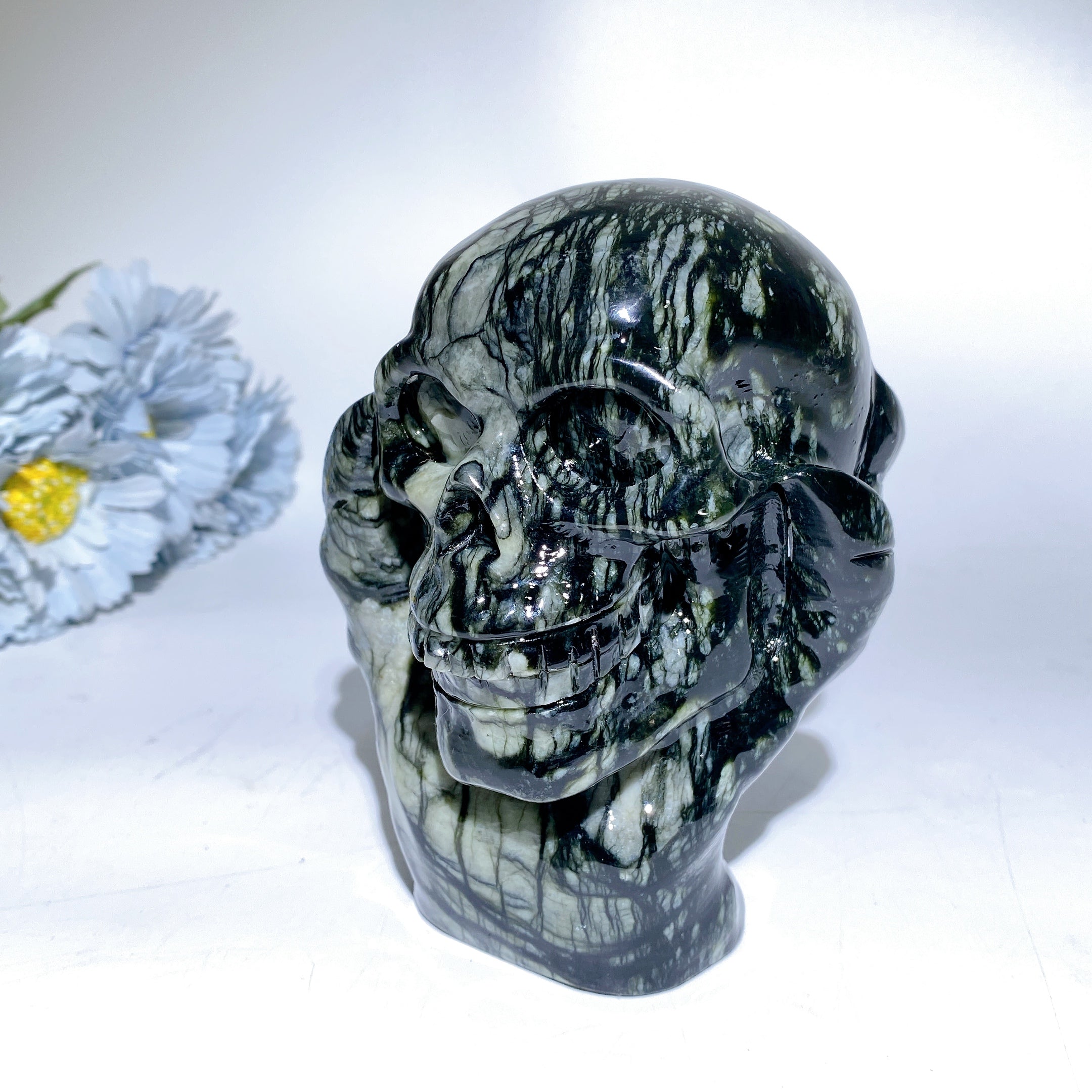 Jade Picasso Stone 5.2 inch Healing Skull Figurine